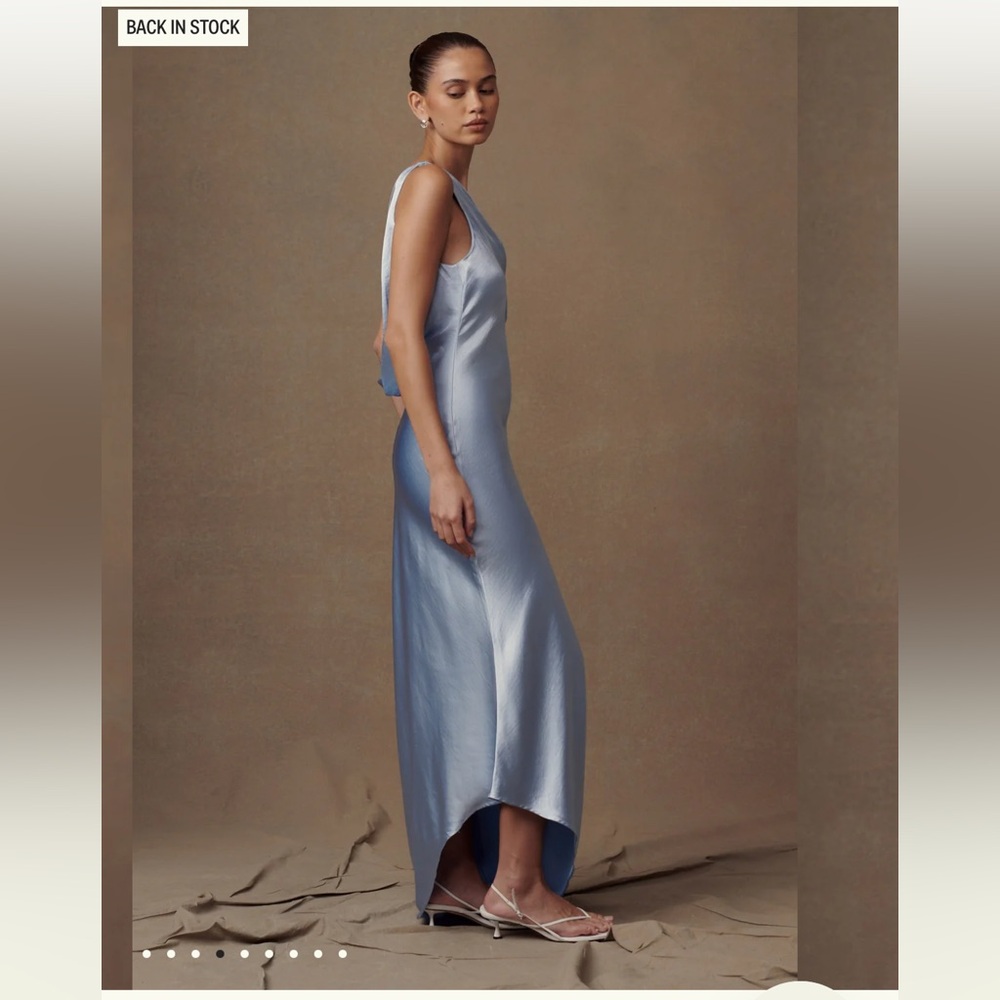 Meshki Yvette Slip Maxi Dress With Asymmetrical Hem - Cornflower Blue Small - Picture 3 of 10